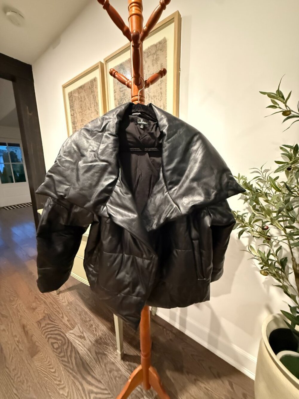 Lulus Black Faux Leather Puff Shoulder Jacket Size S